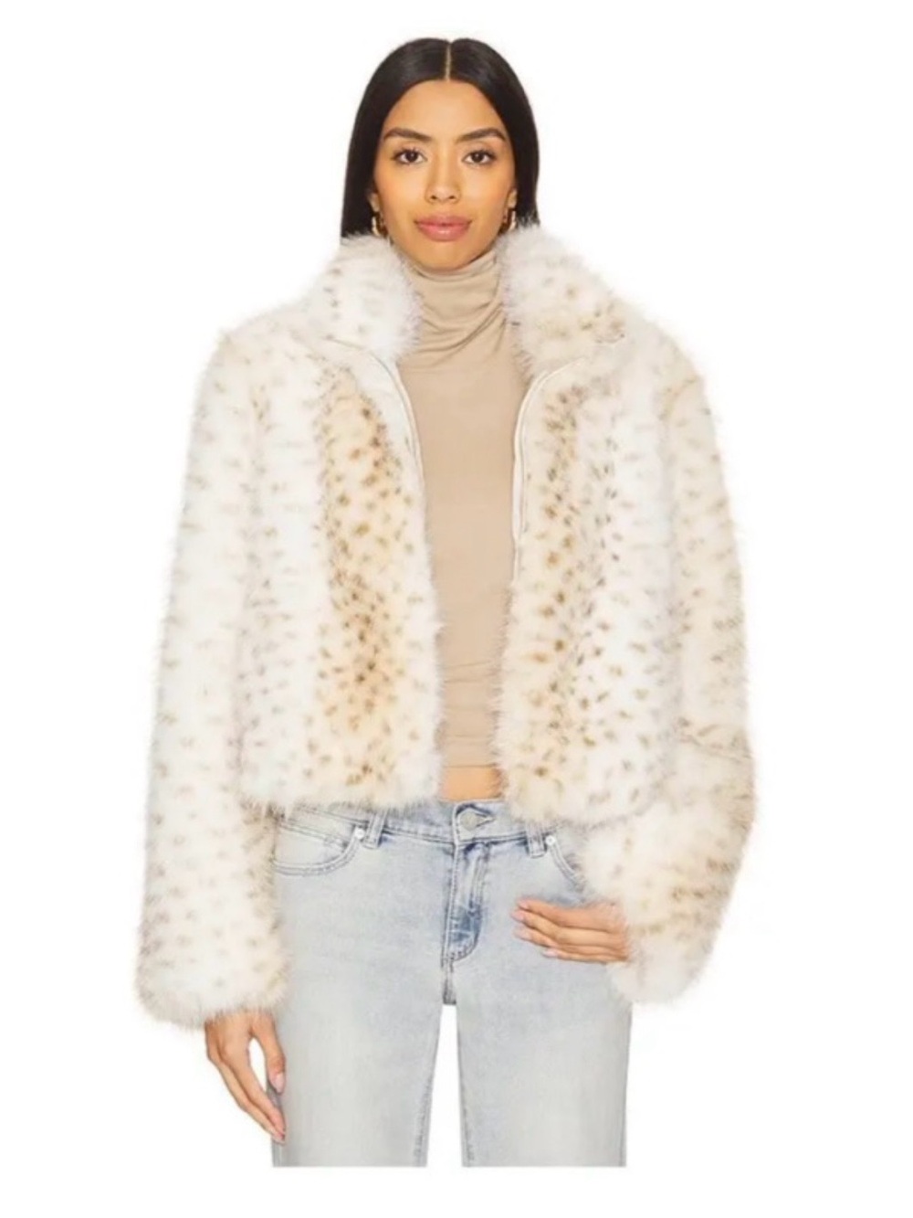 Generation Love Georgina Faux fur snow leopard jacket SZ L NEW - Picture 2 of 3